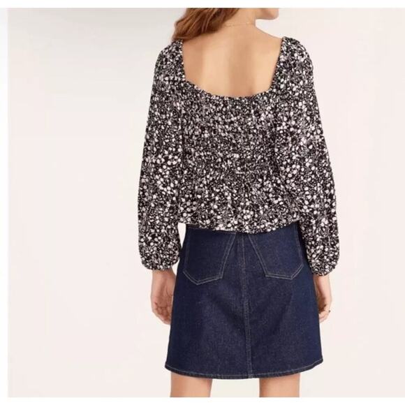 J. Crew Puff-Sleeve Drapey Crepe Top in Fall Garden Floral Black Pink Womens XL - Picture 10 of 10